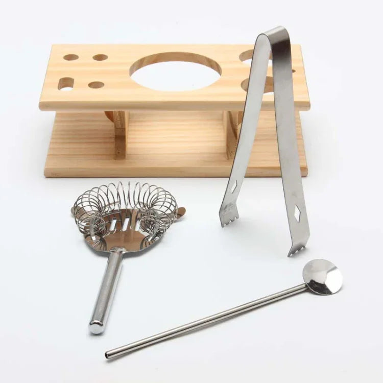 Ensemble d'outils de bar à cocktail 9-en-1 en acier inoxydable avec support en bois, Capacité : 750 ml, 750 ml