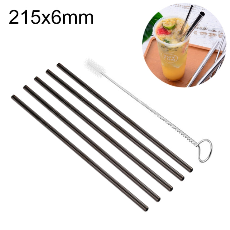Kit de 5 pailles droites réutilisables en acier inoxydable avec brosse de nettoyage, 215*6mm, 215*6mm (Droite)