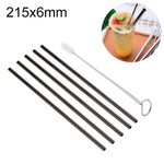 Kit de 5 pailles droites réutilisables en acier inoxydable avec brosse de nettoyage, 215*6mm, 215*6mm (Droite)