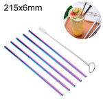 Kit de 5 pailles droites réutilisables en acier inoxydable avec brosse de nettoyage, 215*6mm, 215*6mm (Droite)