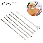 Kit de 5 pailles droites réutilisables en acier inoxydable avec brosse de nettoyage, 215*6mm, 215*6mm (Droite)
