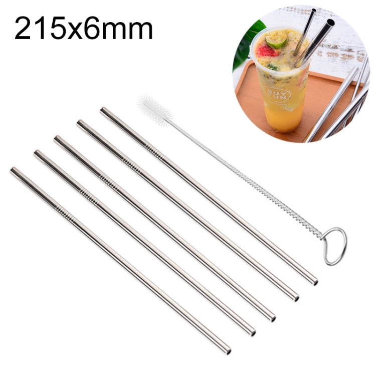 Kit de 5 pailles droites réutilisables en acier inoxydable avec brosse de nettoyage, 215*6mm, 215*6mm (Droite)
