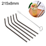 Ensemble de 5 pailles réutilisables en acier inoxydable courbées + brosse de nettoyage, 215*8mm, 215*8mm (courbée)