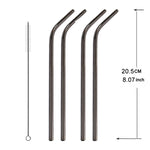 Ensemble de 5 pailles réutilisables en acier inoxydable courbées + brosse de nettoyage, 215*8mm, 215*8mm (courbée)