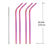 Ensemble de 5 pailles réutilisables en acier inoxydable courbées + brosse de nettoyage, 215*8mm, 215*8mm (courbée)