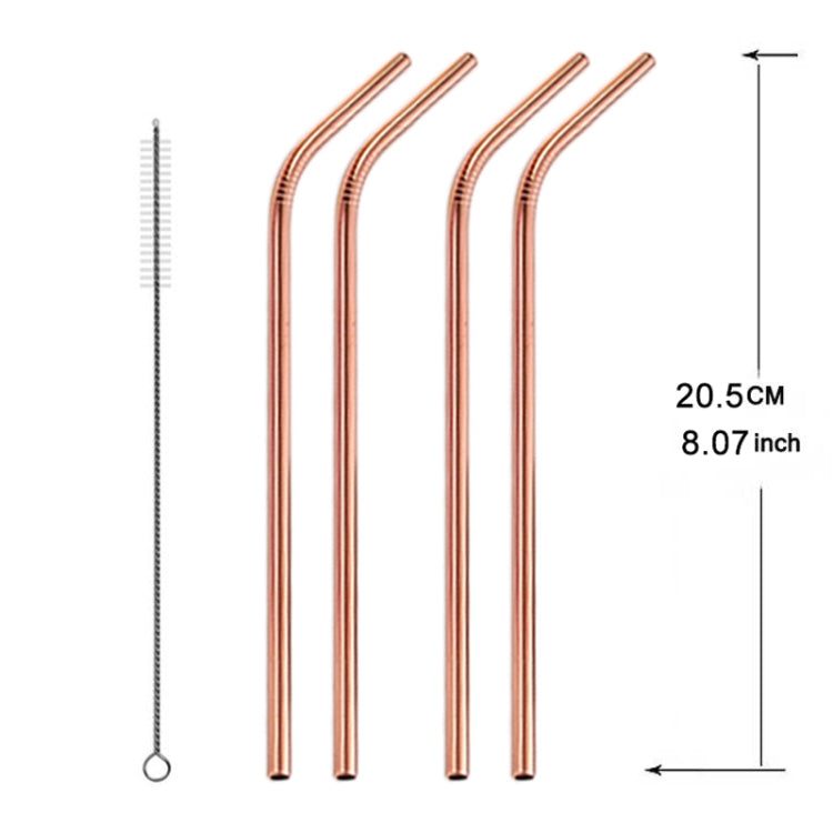 Ensemble de 5 pailles réutilisables en acier inoxydable courbées + brosse de nettoyage, 215*8mm, 215*8mm (courbée)