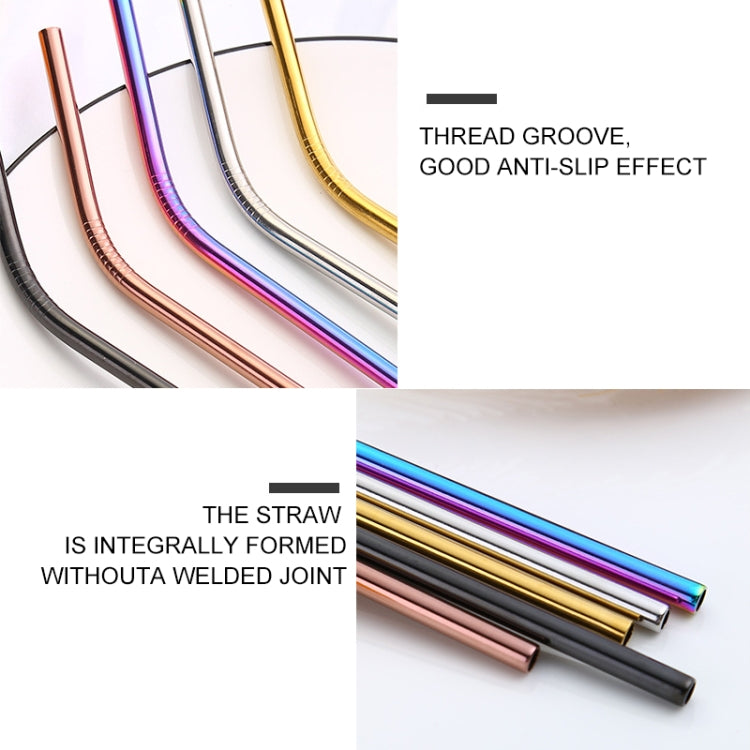 Ensemble de 5 pailles réutilisables en acier inoxydable courbées + brosse de nettoyage, 215*8mm, 215*8mm (courbée)