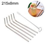 Ensemble de 5 pailles réutilisables en acier inoxydable courbées + brosse de nettoyage, 215*8mm, 215*8mm (courbée)