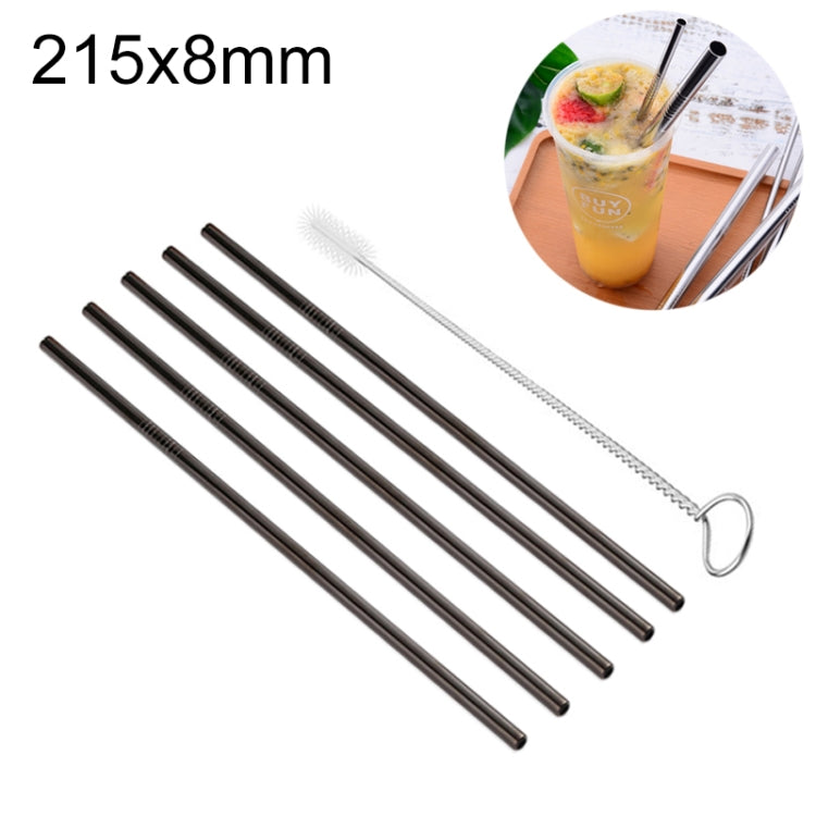 5 pailles droites réutilisables en acier inoxydable + brosse de nettoyage, 215*8mm, 215*8mm (droites)