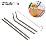 Ensemble de 4 pailles réutilisables en acier inoxydable + brosse de nettoyage, 215*8mm, 215*8mm (combinaison)