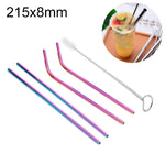 Ensemble de 4 pailles réutilisables en acier inoxydable + brosse de nettoyage, 215*8mm, 215*8mm (combinaison)