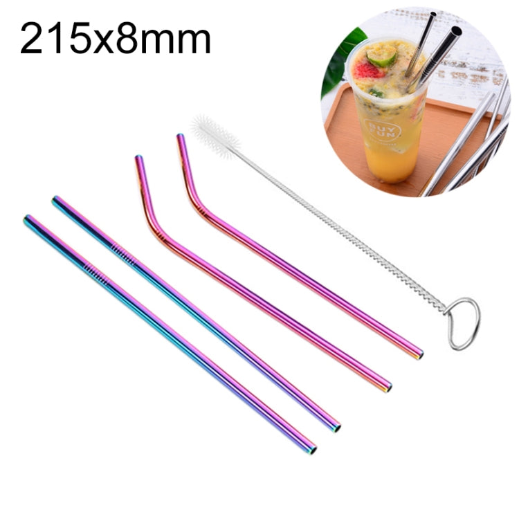 Ensemble de 4 pailles réutilisables en acier inoxydable + brosse de nettoyage, 215*8mm, 215*8mm (combinaison)