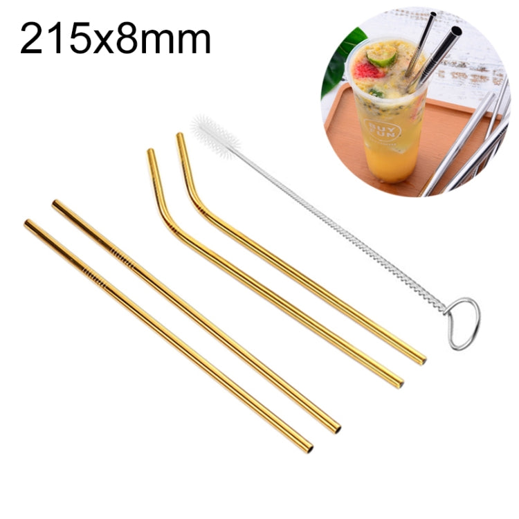 Ensemble de 4 pailles réutilisables en acier inoxydable + brosse de nettoyage, 215*8mm, 215*8mm (combinaison)