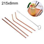 Ensemble de 4 pailles réutilisables en acier inoxydable + brosse de nettoyage, 215*8mm, 215*8mm (combinaison)