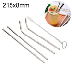 Ensemble de 4 pailles réutilisables en acier inoxydable + brosse de nettoyage, 215*8mm, 215*8mm (combinaison)