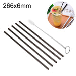 Kit de 5 pailles droites réutilisables en acier inoxydable avec brosse de nettoyage, 266*6mm, 266*6mm (Droite)