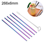 Kit de 5 pailles droites réutilisables en acier inoxydable avec brosse de nettoyage, 266*6mm, 266*6mm (Droite)