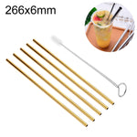 Kit de 5 pailles droites réutilisables en acier inoxydable avec brosse de nettoyage, 266*6mm, 266*6mm (Droite)