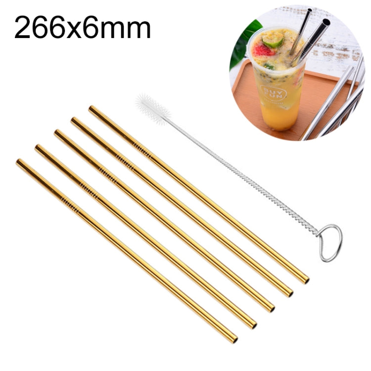 Kit de 5 pailles droites réutilisables en acier inoxydable avec brosse de nettoyage, 266*6mm, 266*6mm (Droite)