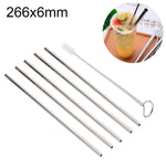 Kit de 5 pailles droites réutilisables en acier inoxydable avec brosse de nettoyage, 266*6mm, 266*6mm (Droite)