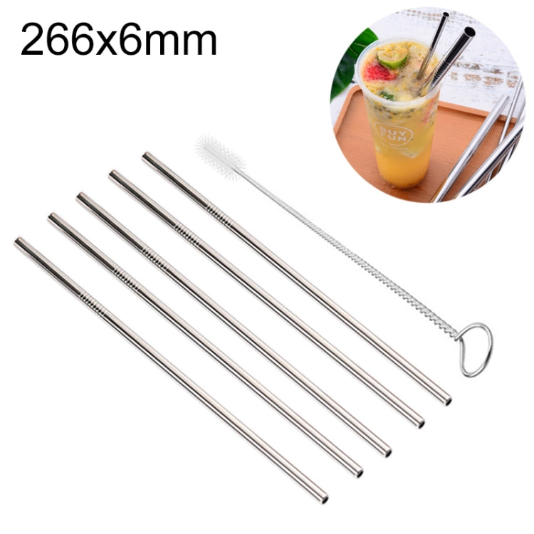 Kit de 5 pailles droites réutilisables en acier inoxydable avec brosse de nettoyage, 266*6mm, 266*6mm (Droite)