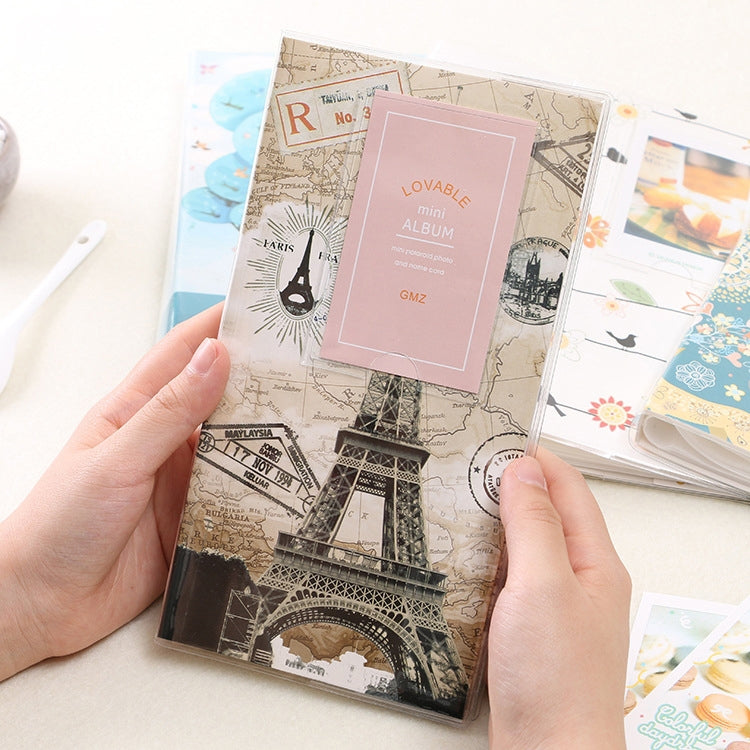 Mini album photo créatif DIY de 3 pouces à insertion, motif Baymax, motif trèfle à quatre feuilles, motif nombreux arbres secs, motif cerf de la forêt, motif Tour Eiffel, motif petite hirondelle