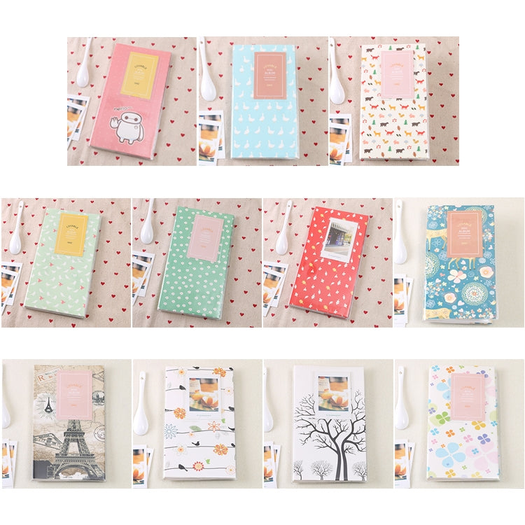 Mini album photo créatif DIY de 3 pouces à insertion, motif Baymax, motif trèfle à quatre feuilles, motif nombreux arbres secs, motif cerf de la forêt, motif Tour Eiffel, motif petite hirondelle