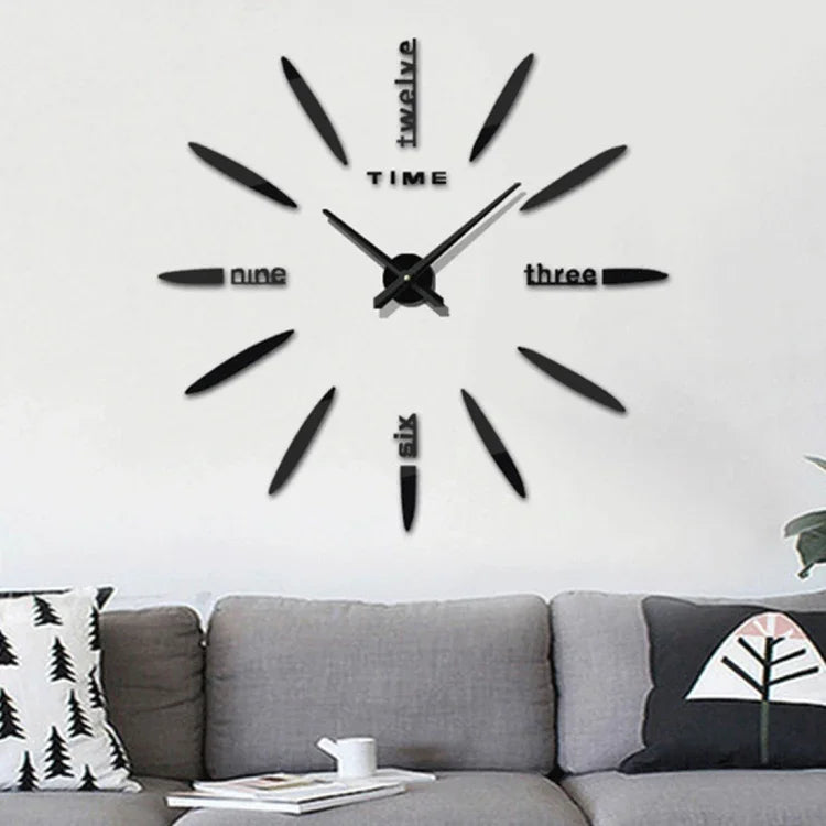 Miroir 3D Grand Décoration Maison Chambre Autocollant Mural DIY Horloge, Taille: 100*100cm, 3M003 (Noir), 3M003 (Argent)