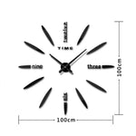 Miroir 3D Grand Décoration Maison Chambre Autocollant Mural DIY Horloge, Taille: 100*100cm, 3M003 (Noir), 3M003 (Argent)