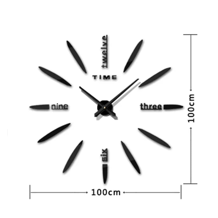 Miroir 3D Grand Décoration Maison Chambre Autocollant Mural DIY Horloge, Taille: 100*100cm, 3M003 (Noir), 3M003 (Argent)