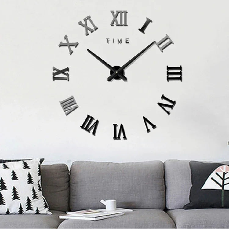 Horloge murale silencieuse sans cadre avec chiffres romains, grande décoration murale DIY pour chambre, Taille : 100*100cm, M011 (Noir), M011 (Or), M011 (Argent)