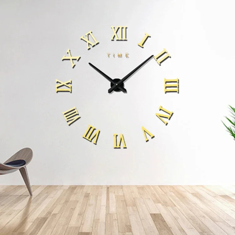 Horloge murale silencieuse sans cadre avec chiffres romains, grande décoration murale DIY pour chambre, Taille : 100*100cm, M011 (Noir), M011 (Or), M011 (Argent)