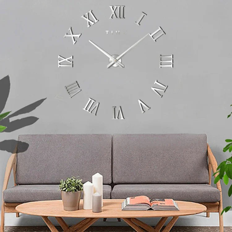 Horloge murale silencieuse sans cadre avec chiffres romains, grande décoration murale DIY pour chambre, Taille : 100*100cm, M011 (Noir), M011 (Or), M011 (Argent)