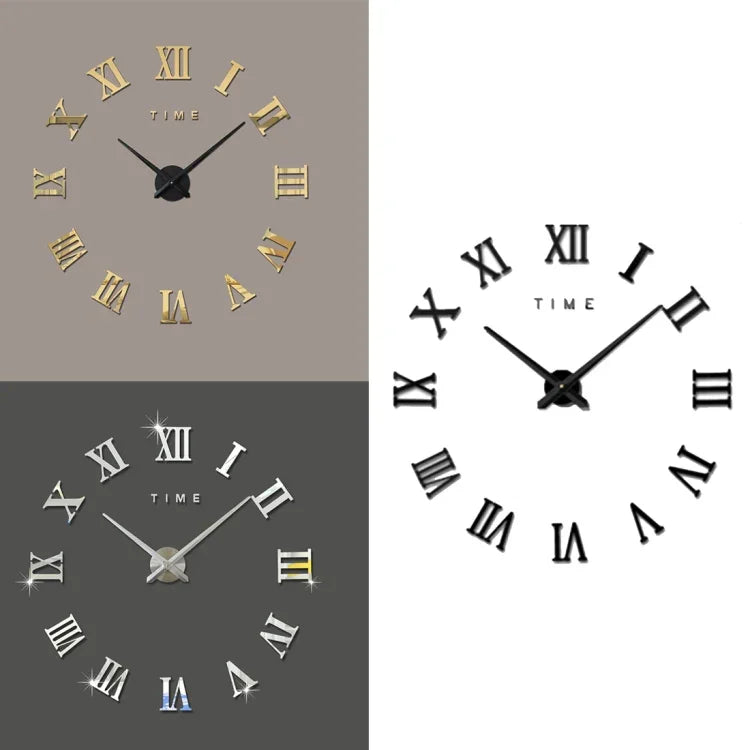 Horloge murale silencieuse sans cadre avec chiffres romains, grande décoration murale DIY pour chambre, Taille : 100*100cm, M011 (Noir), M011 (Or), M011 (Argent)
