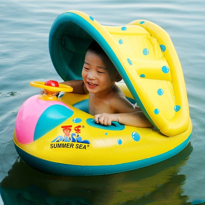 Siège de sécurité gonflable pour natation avec pare-soleil anneau bateau pour bébé enfants, taille gonflée : 72cm x 65cm x 58cm, siège bateau
