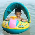 Siège de sécurité gonflable pour natation avec pare-soleil anneau bateau pour bébé enfants, taille gonflée : 72cm x 65cm x 58cm, siège bateau