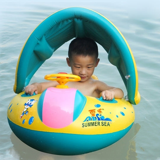 Siège de sécurité gonflable pour natation avec pare-soleil anneau bateau pour bébé enfants, taille gonflée : 72cm x 65cm x 58cm, siège bateau