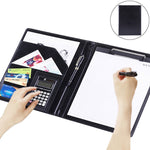 Chemise porte-documents professionnelle en cuir avec bloc-notes A4 de 30 pages et calculatrice