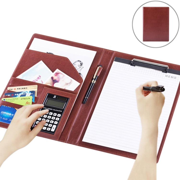 Chemise porte-documents professionnelle en cuir avec bloc-notes A4 de 30 pages et calculatrice