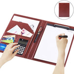 Chemise porte-documents professionnelle en cuir avec bloc-notes A4 de 30 pages et calculatrice