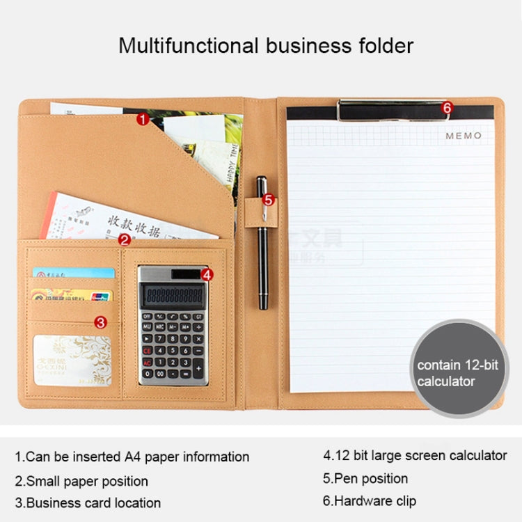Chemise porte-documents professionnelle en cuir avec bloc-notes A4 de 30 pages et calculatrice