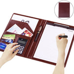 Chemise porte-documents professionnelle en cuir avec bloc-notes A4 de 30 pages et calculatrice