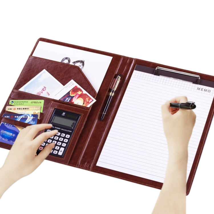 Chemise porte-documents professionnelle en cuir avec bloc-notes A4 de 30 pages et calculatrice