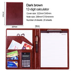 Chemise porte-documents professionnelle en cuir avec bloc-notes A4 de 30 pages et calculatrice