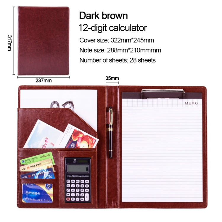 Chemise porte-documents professionnelle en cuir avec bloc-notes A4 de 30 pages et calculatrice