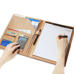 Chemise porte-documents professionnelle en cuir avec bloc-notes A4 de 30 pages et calculatrice