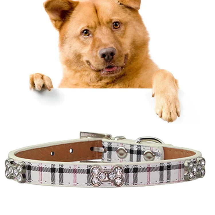 Collier pour chien en cuir synthétique avec motifs en os, produits pour animaux de compagnie, taille: S, 1,5 * 37cm, taille: S