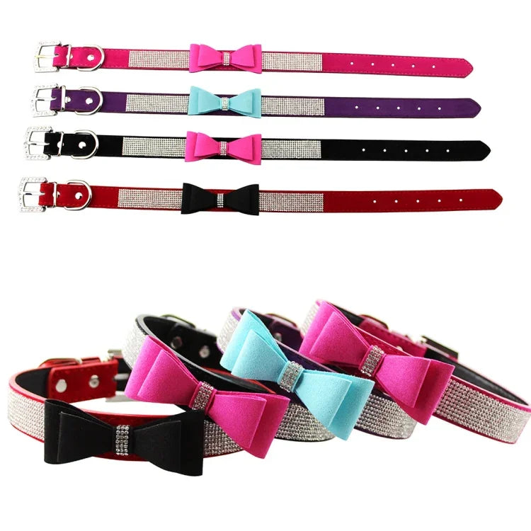 Collier en velours pour animaux de compagnie, orné de strass en forme de nœud papillon, produits pour animaux, taille : S, 1,5 * 37 cm, taille : S