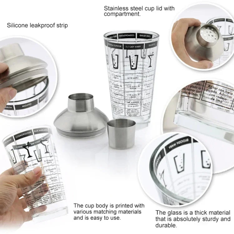 Shaker à cocktail en acier inoxydable avec verre doseur pour thé au lait, Capacité : 450ml, Shaker à cocktail 450ml
