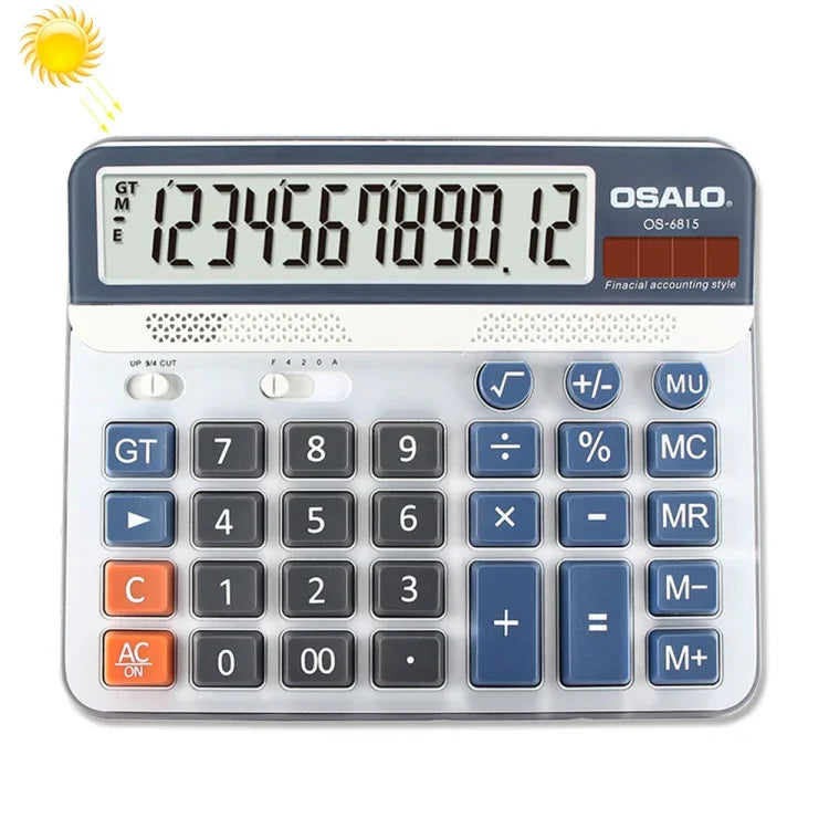 Calculatrice de bureau OSALO OS-6815 à 12 chiffres, double alimentation solaire, OS-6815